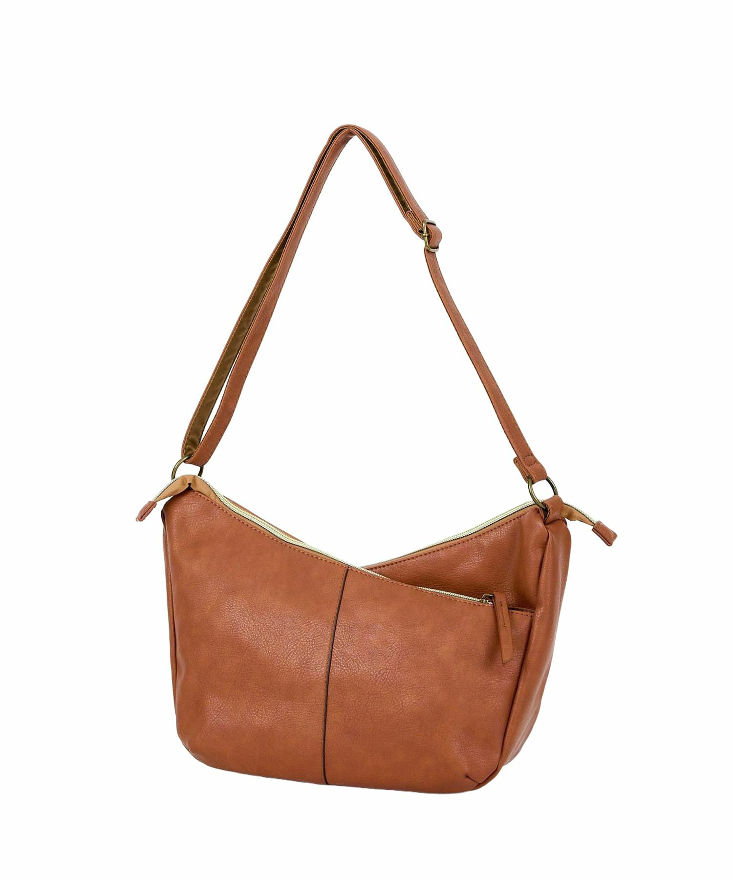 3つ口多収納ショルダーバッグ/スモーキーシボフェイクレザー