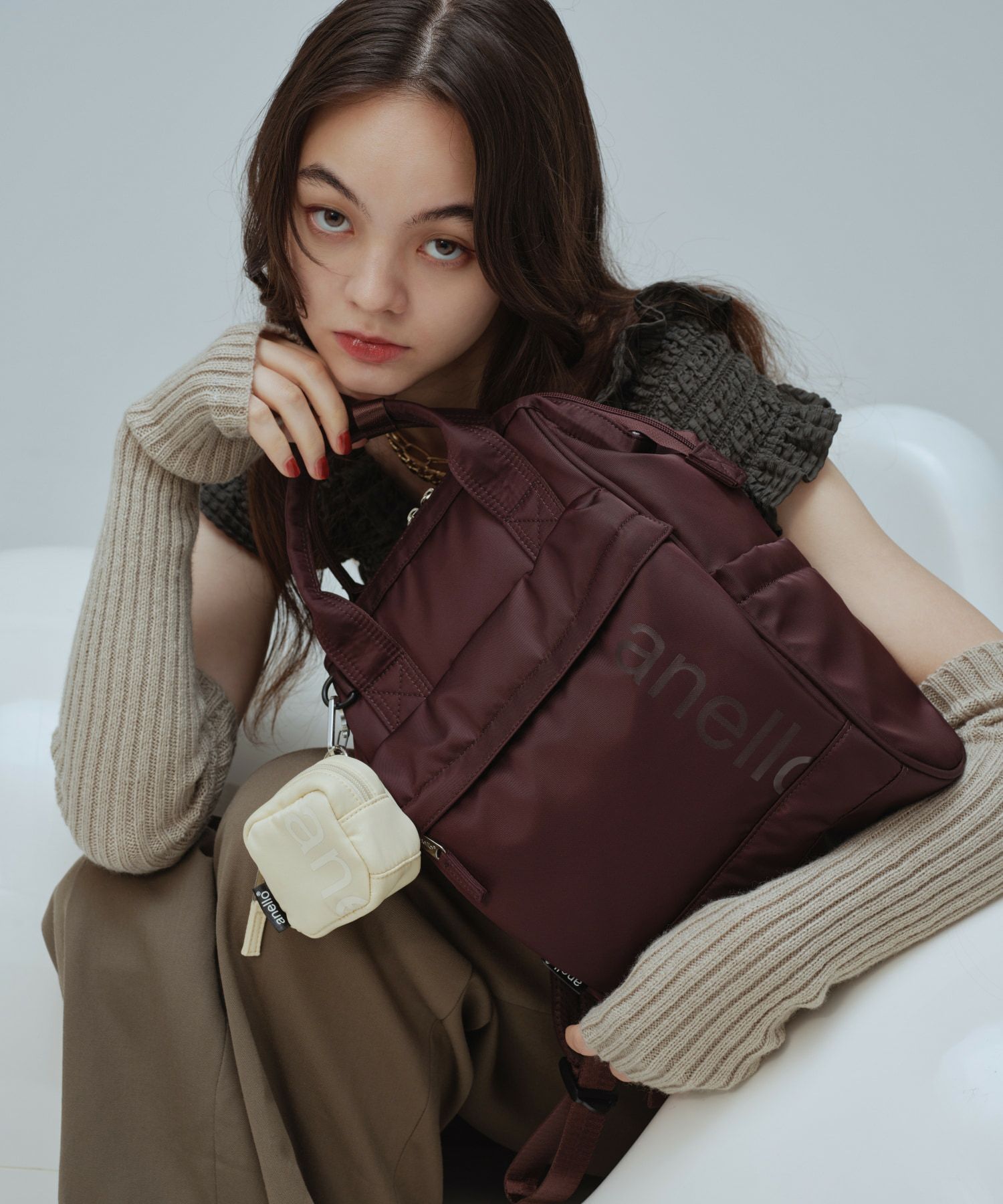 anello ポーチ 両面撥水 ラバープリント パディング カラビナ mini ALF AIY0131