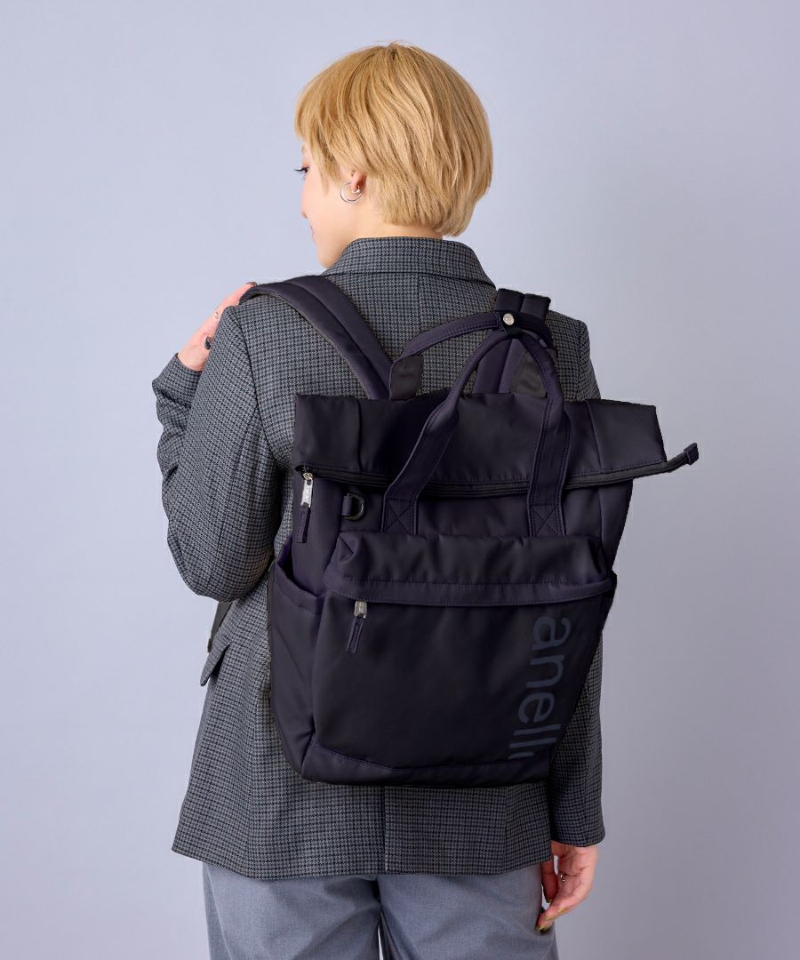 anello リュック バックパック 両面撥水 ラバープリント パディング Dカン PC収納 キャリーオン A4 ALF AIY0134