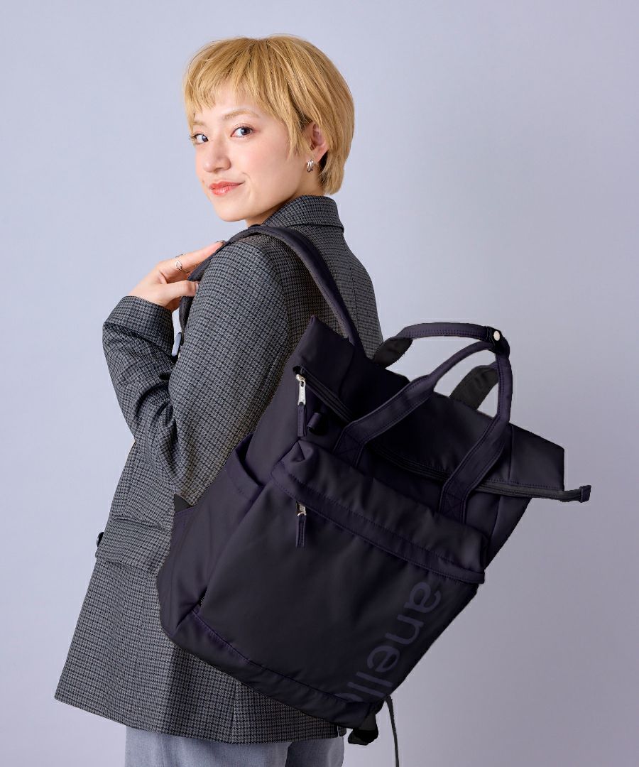 anello リュック バックパック 両面撥水 ラバープリント パディング Dカン PC収納 キャリーオン A4 ALF AIY0134