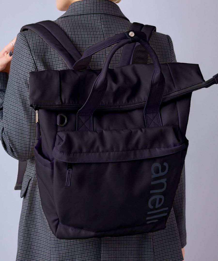 anello リュック バックパック 両面撥水 ラバープリント パディング Dカン PC収納 キャリーオン A4 ALF AIY0134