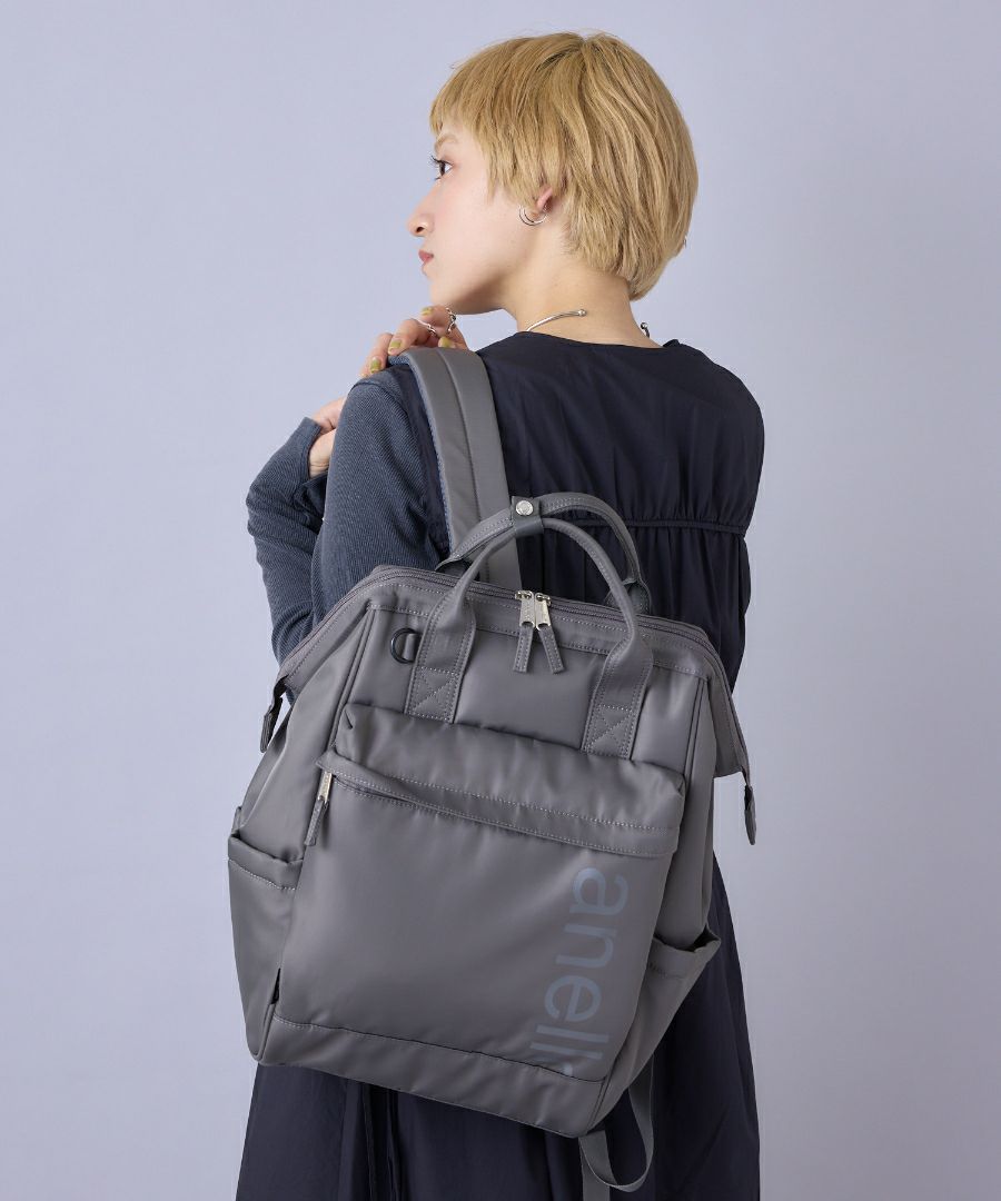 anello リュック バックパック 両面撥水 ラバープリント パディング Dカン PC収納 キャリーオン A4 ALF AIY0135