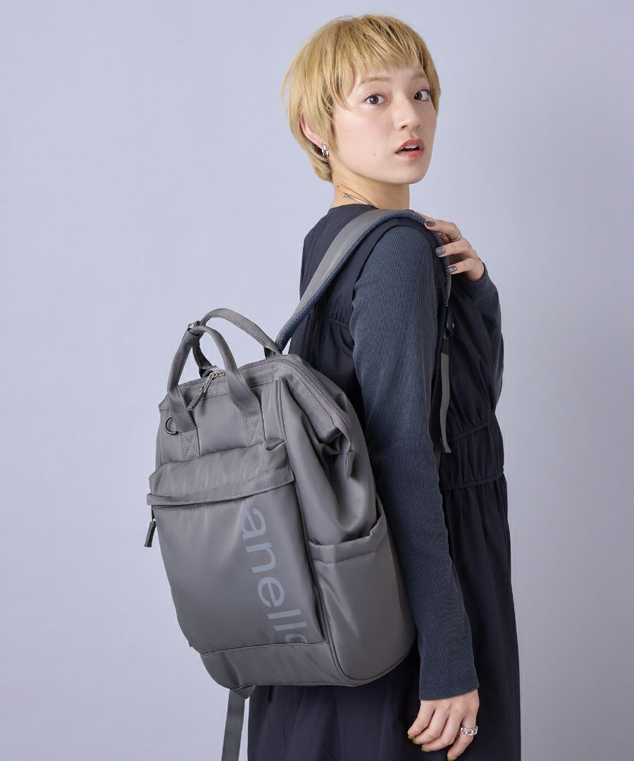 anello リュック バックパック 両面撥水 ラバープリント パディング Dカン PC収納 キャリーオン A4 ALF AIY0135