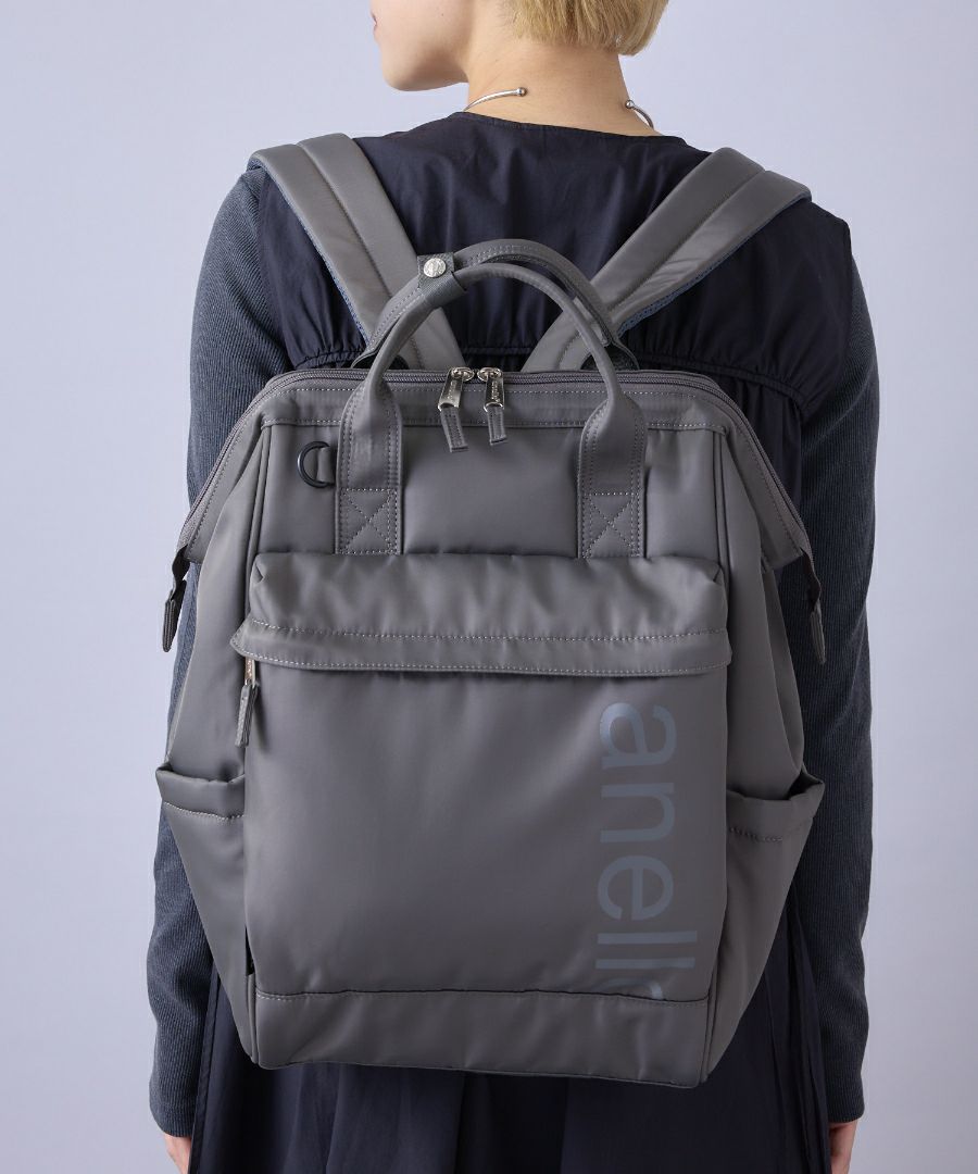 anello リュック バックパック 両面撥水 ラバープリント パディング Dカン PC収納 キャリーオン A4 ALF AIY0135