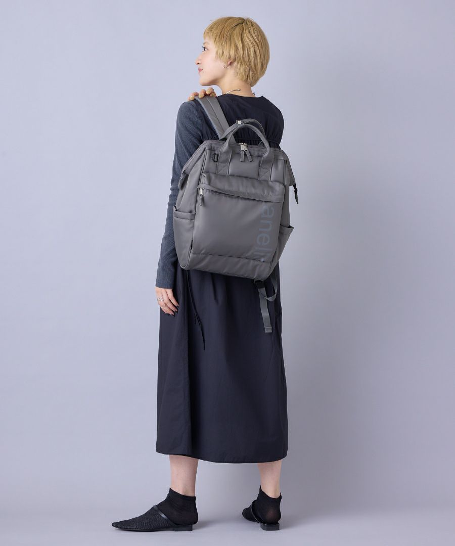 anello リュック バックパック 両面撥水 ラバープリント パディング Dカン PC収納 キャリーオン A4 ALF AIY0135