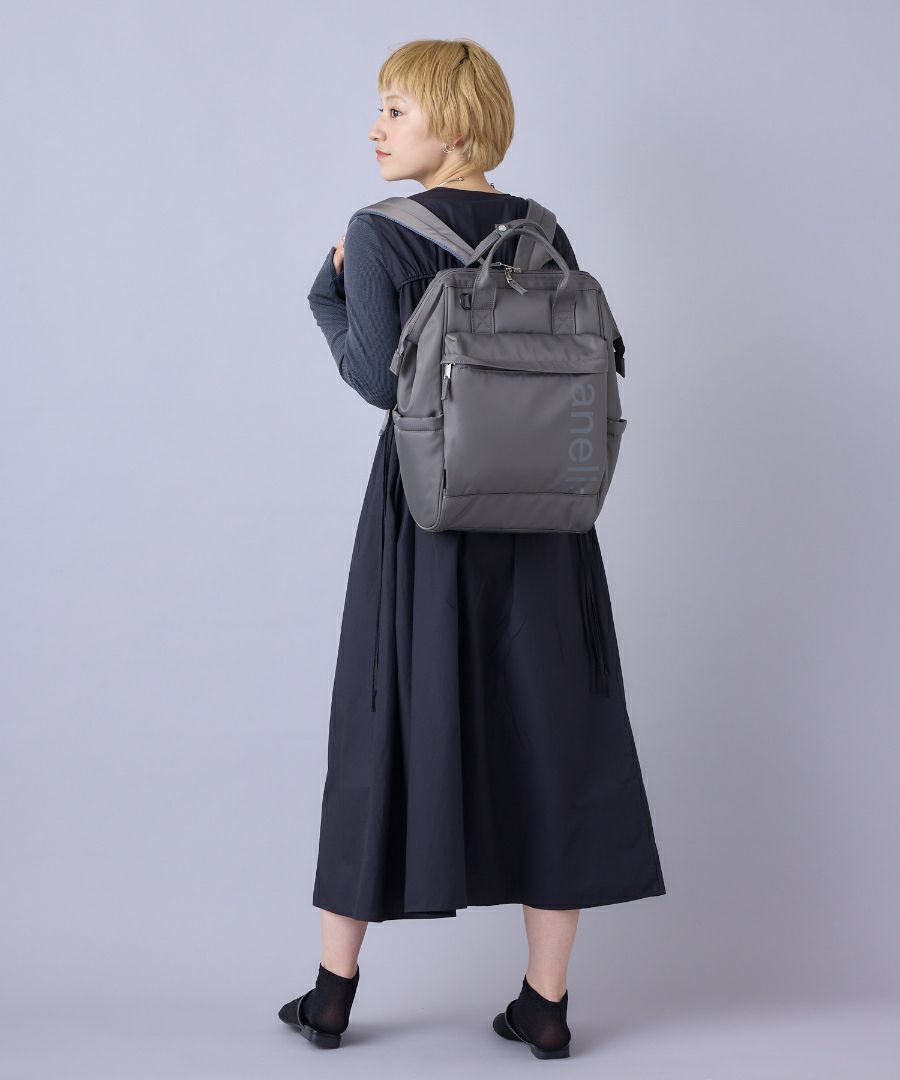 anello リュック バックパック 両面撥水 ラバープリント パディング Dカン PC収納 キャリーオン A4 ALF AIY0135