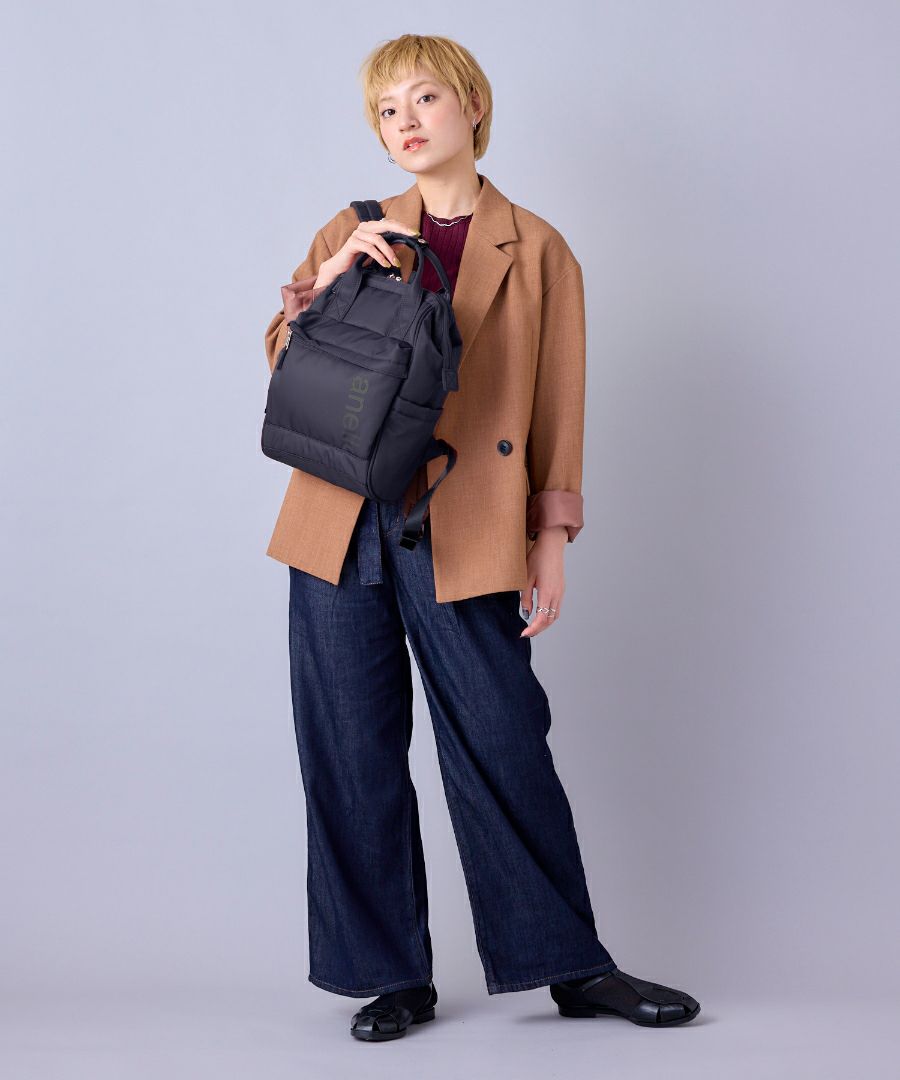 anello リュック バックパック 両面撥水 ラバープリント パディング Dカン キャリーオン A4 ALF AIY0136