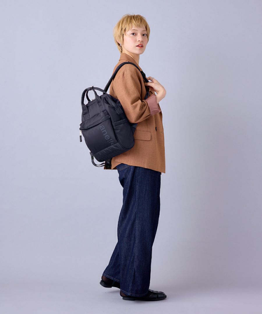 anello リュック バックパック 両面撥水 ラバープリント パディング Dカン キャリーオン A4 ALF AIY0136