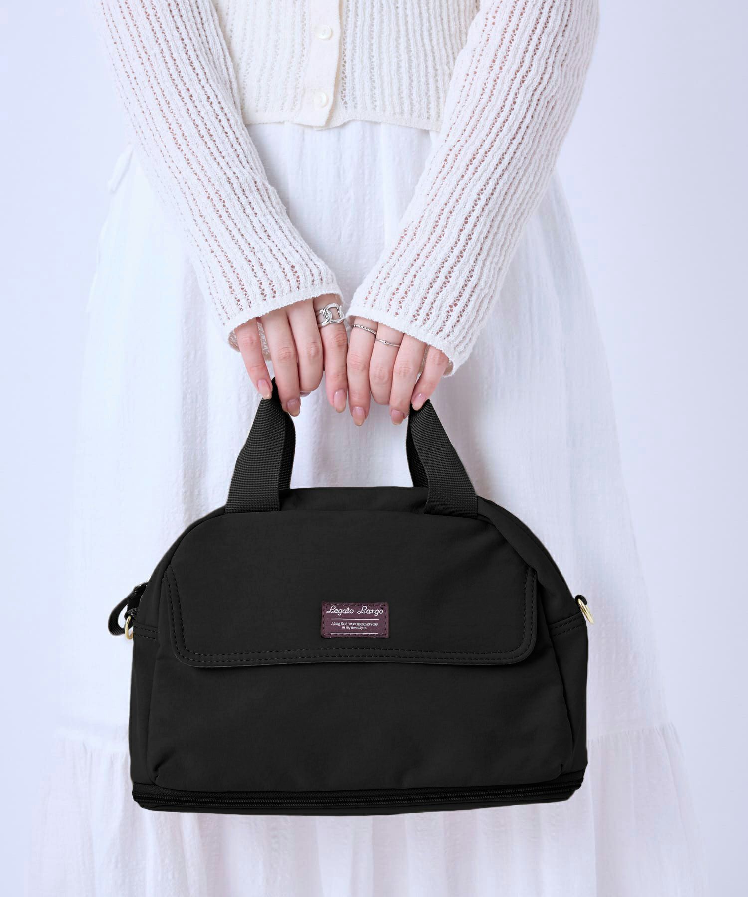 Legato Largo ショルダーバッグ 拡張 軽量 自立 撥水 2WAY ﾊﾝﾄﾞﾙ留め付 600mlﾎﾞﾄﾙと長財布が同時収納 0 ひろがるかばん LH-W0112